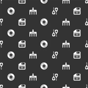 Set Earrings, Floppy disk, Vinyl and Hairbrush on seamless pattern. Vector イラスト素材