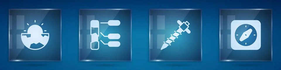 Set Earth core structure crust, Soil analysis, Construction jackhammer and Co Illustrazione stock