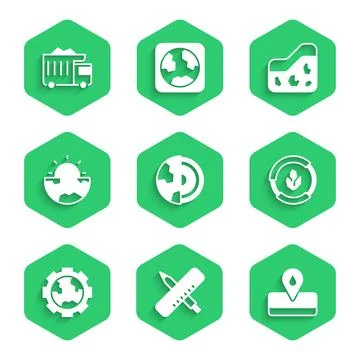 Set Earth core structure crust, Crossed ruler and pencil, Oilfield, Soil Stock-Illustration