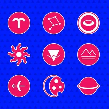 Set Earth element Eclipse of the sun Planet Saturn Sagittarius zodiac Sun Med Illustrazione stock