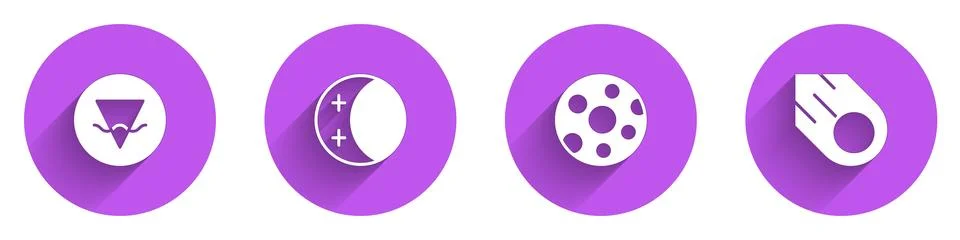 Set Earth element, Eclipse of the sun, Full moon and Comet icon with long s.. Ilustração Stock