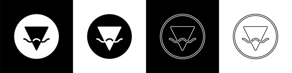 Set Earth element of the symbol alchemy icon isolated on black and white Illustrazione stock