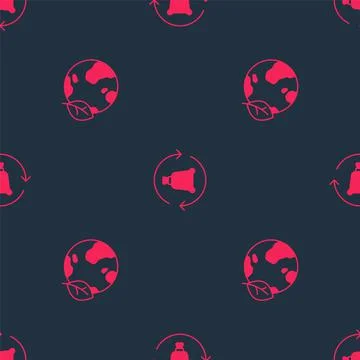 Set Earth globe and leaf and Garbage bag with recycle on seamless pattern Stockillustratie