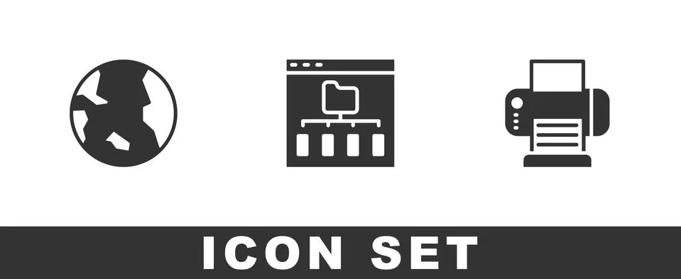 Set Earth globe, Browser files and Printer icon. Vector イラスト素材