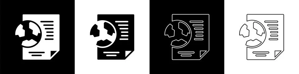 Set Earth globe with document icon isolated on black and white background. World Stock Illustration