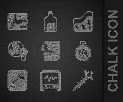 Set Earth globe with document, Seismograph, Construction jackhammer, Exhibi.. イラスト素材