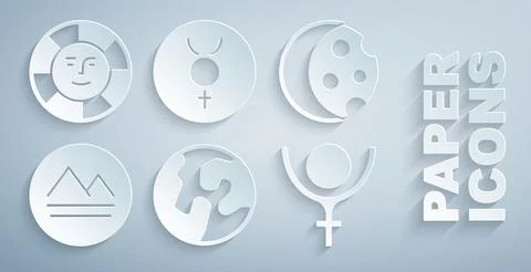 Set Earth globe, Eclipse of the sun, element, Symbol Pluto, Mercury and Sun icon 스톡 일러스트