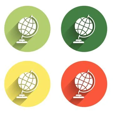 Set Earth globe icon isolated with long shadow background. Color circle but.. Stock Illustration