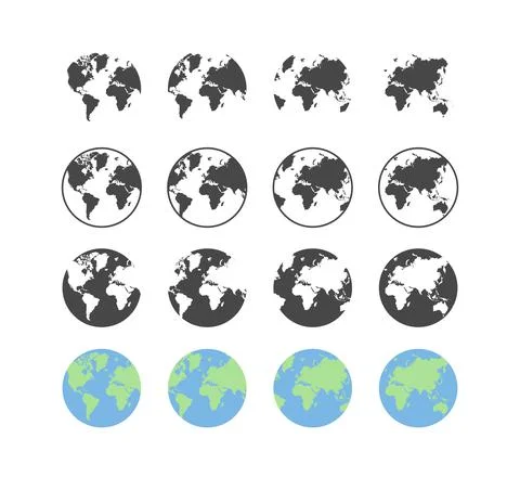 Set of earth globe icons in flat and linear design on a white background Illustrazione stock