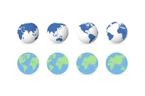 Set of earth globe icons in flat and linear design on a white background Stock Illustration