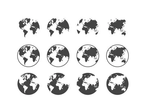 Set of earth globe icons in flat and linear design on a white background Stock Illustration