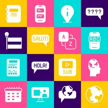 Set Earth globe, Learning foreign languages, Foreign online study, Information Stock Illustration