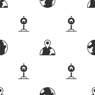 Set Earth globe, Location on the and Hotel sign for traffic on seamless pattern Illustrazione stock