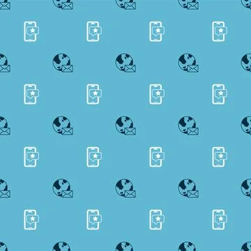 Set Earth globe with mail and Mobile review rating on seamless pattern. Vector 库存插图
