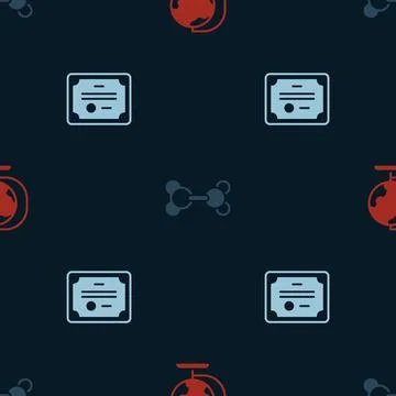 Set Earth globe, Molecule and Certificate template on seamless pattern. Vector Illustrazione stock