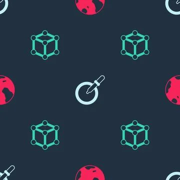 Set Earth globe, Petri dish with pipette and Molecule on seamless pattern Stock Illustration