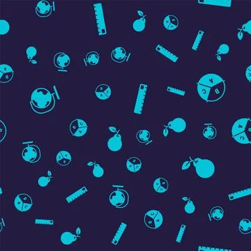 Set Earth globe, Pie chart infographic, Ruler and Pear on seamless pattern 스톡 일러스트