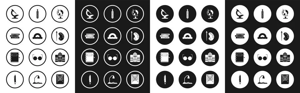 Set Earth globe, Protractor grid for measuring degrees, Office folders with Ilustración de archivo