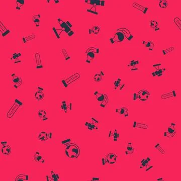 Set Earth globe, Telescope, Test tube and  on seamless pattern. Vector Stock Illustration