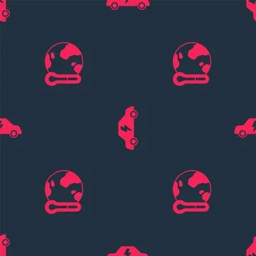 Set Earth melting to global warming and Electric car on seamless pattern. V.. Stock Illustration