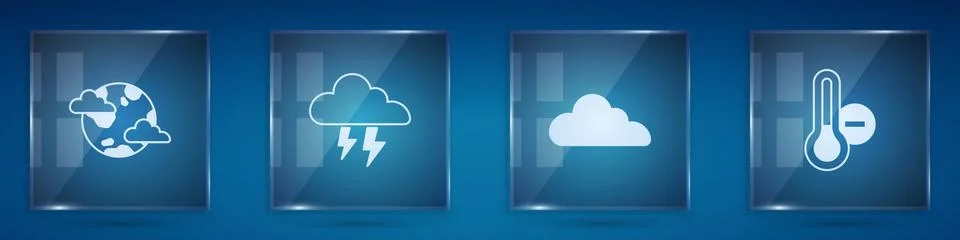 Set Earth planet with clouds, Storm, Cloud and Meteorology thermometer. Square Illustrazione stock