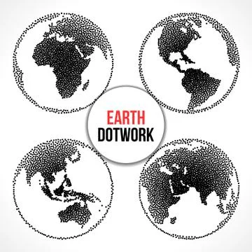 Set of Earth Planet Globe. Vector Dotwork Stock Illustration