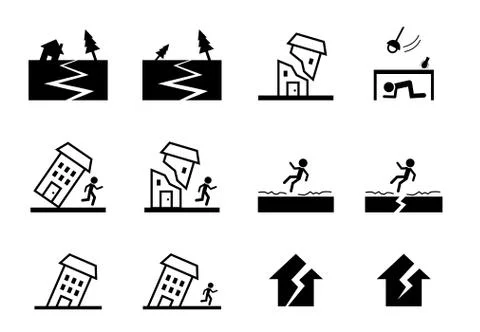 Set of earthquake icon in vector art design Stock Illustration