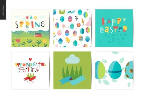 Set of Easter and Spring postcards イラスト素材