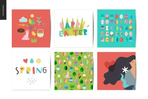 Set of Easter and Spring postcards イラスト素材