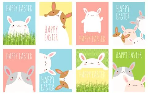 Set of Easter banner with cute rabbits Stock Illustration