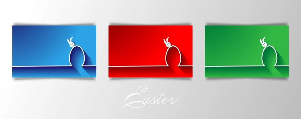Set Easter banners. Happy Easter Skyline Rabbit and Egg, flat design, line art Stock Illustration
