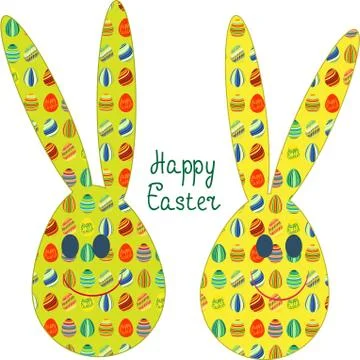 Set of  Easter bunnies and decorated eggs Stock Illustration