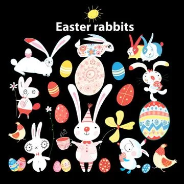Set of Easter bunnies and eggs o 스톡 일러스트