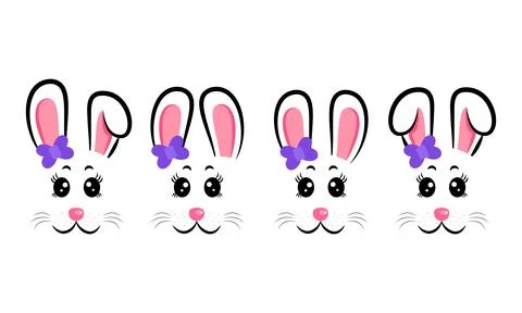 Set of Easter bunnies with bows. Easter Bunnies Stock Illustration