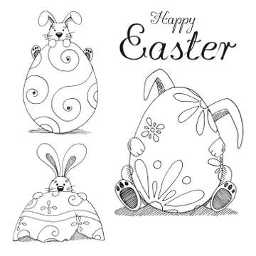 Set of Easter bunny and Easter egg. Vector. Happy easter. Stockillustratie