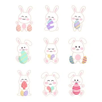 Set of easter bunny character vector illustration Stock Illustration