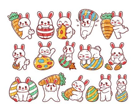 Set of easter bunny with easter eggs vector illustration Stock Illustration
