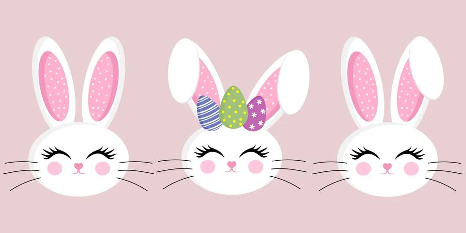 Set of Easter bunny face Stock Illustration