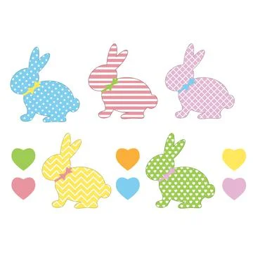 Set of Easter bunny templates with different ornaments Illustrazione stock