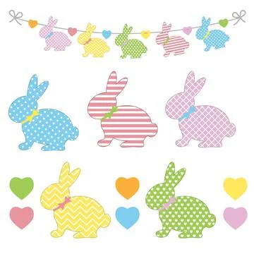Set of Easter bunny templates with different ornaments for crafting a festive Stock Illustration