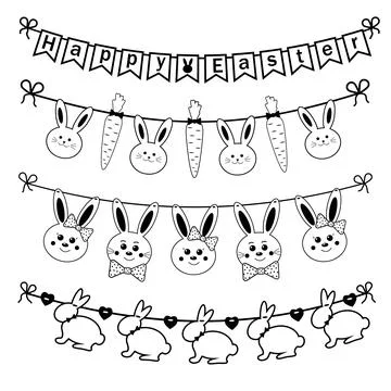 Set of Easter bunny templates with different ornaments for crafting a festive Stock Illustration