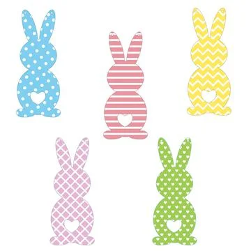 Set of Easter bunny templates with different ornaments for crafting a festive Stock Illustration