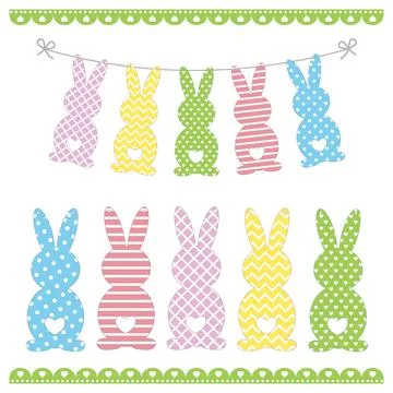 Set of Easter bunny templates with different ornaments for crafting a festive Stock Illustration