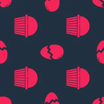 Set Easter cake and Broken egg on seamless pattern. Vector Stock Illustration