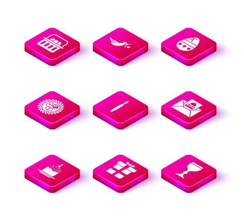 Set Easter cake and candle, Gift box, egg in wicker nest, Paint brush, Wine 스톡 일러스트