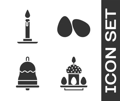 Set Easter cake and eggs, Burning candle in candlestick, Ringing bell and Easter 스톡 일러스트
