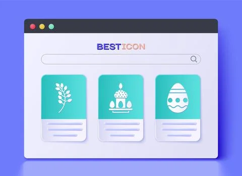 Set Easter cake and eggs, Willow leaf and Easter egg icon. Vector Illustrazione stock