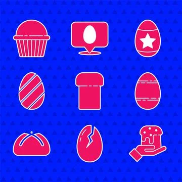 Set Easter cake, Broken egg, Human hand and easter, and icon. Vector Illustrazione stock