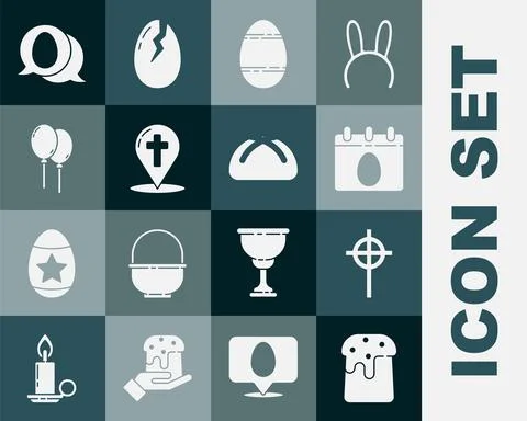 Set Easter cake, Christian cross, Calendar with egg, Map pointer christian Stockillustratie