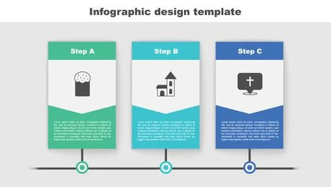 Set Easter cake, Church building and Location church. Business infographic Ilustración de archivo